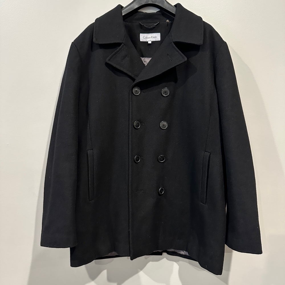 Calvin Klein Men's Wool-Blend Black Peacoat